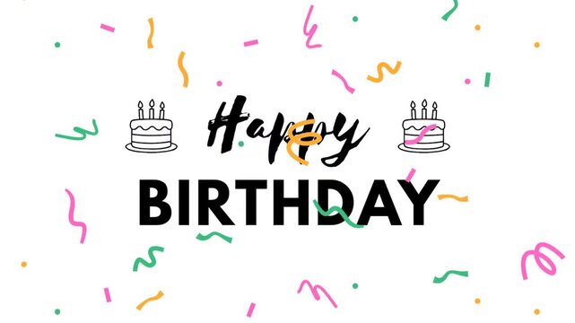 Happy Birthday Animated Typography Colorful HBD GIF &ndash; Birthday Celebration Motion Graphic with Colorful Confetti, Cake Icons, Animated Greeting for Social Media, Reels, Stories, Promotional Videos and