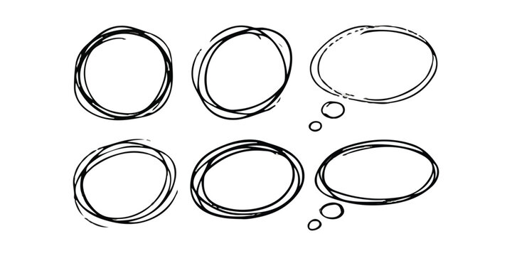 Set of hand drawn circles and thought bubbles in a messy sketch style