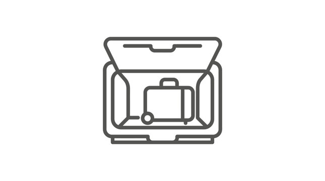 Sleek Minimalist Line Drawing of Open Suitcase with Luggage Inside on a Flat Surface with high quality professional line art symbols for modern creative design and digital branding projects