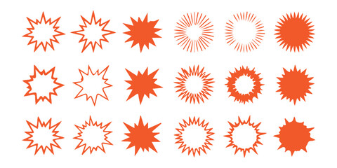 Set of red and orange starburst shapes and comic explosion speech bubbles ©  Designer