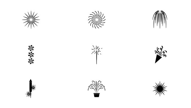 Fireworks Icon Set of Party Popper Sparkler and Confetti Burst Design Elements on White Background Featuring Celebration, Spark