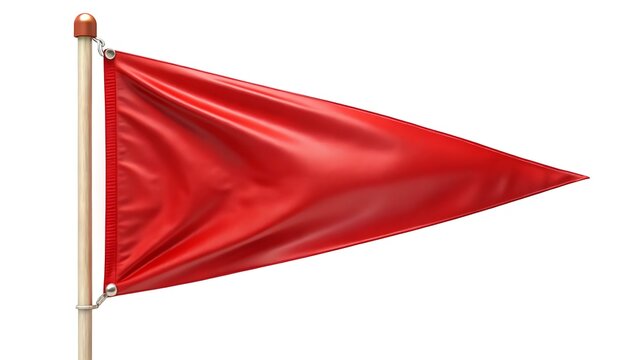 Red Pennant Flag Waving Against A White Background