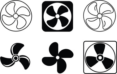 Fototapeta premium Cooling Fan Icons Collection, Ventilation Propeller Vector Set for Computer Hardware Technology Design Elements Editable Graphics