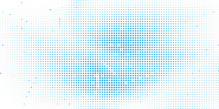 Bright blue sky halftone background. Fading retro comic gradient pattern. Pixelated dotted cloud texture