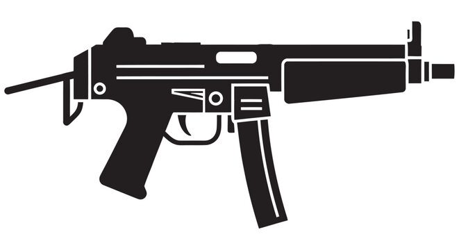 Submachine Gun Silhouette On White Background A Black Weapon Outline