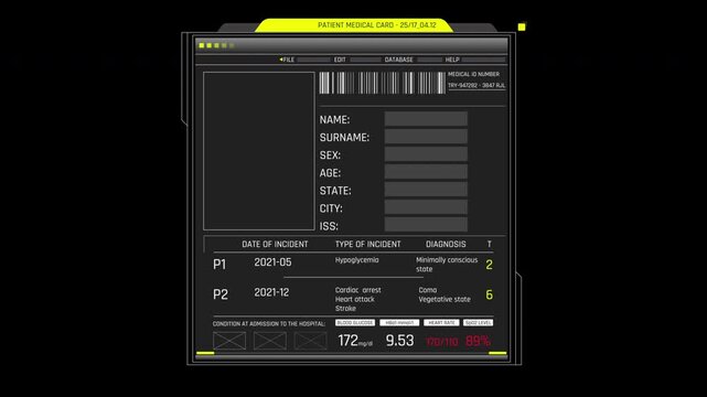 HUD Medical Patient Card Sci-Fi UI Electronic Record Interface