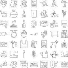 Fototapeta premium Variety of outline icons illustrating concepts related to business, industry, technology, web design, medicine, science, nature, and everyday objects, representing a diverse range of modern themes