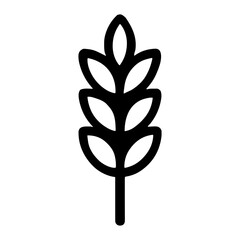 Fototapeta premium Minimalist black silhouette of a wheat stalk with layered grain kernels on a single stem, agricultural icon representing cereal crops, harvest, farming, and natural produce