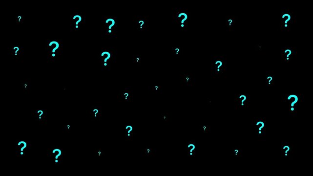 Floating Teal Question Marks On Black Background Animation For Learning And Education