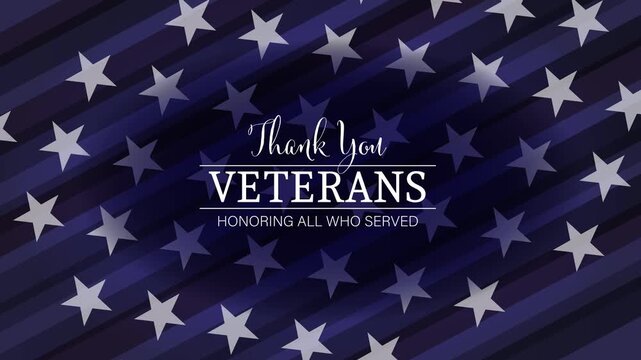 A stars and stripes background mimicking the American Flag and the text "Thank you - Veterans - Honoring all who served" appearing
