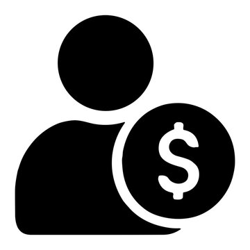 Black user silhouette with a large dollar coin, representing finance, account payment, earnings, wallet and monetary profile icon for banking