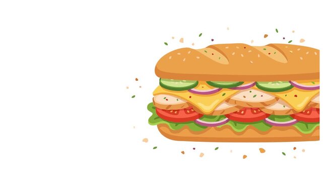 Delicious Illustrated Chicken Sub Sandwich on a White Background