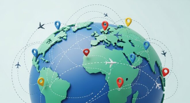 Global travel and transportation concept with airplanes and map