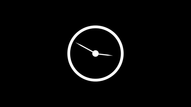 Clock icon animation on black background. wall clock icon, technology concept. Timer or stop watch icon.