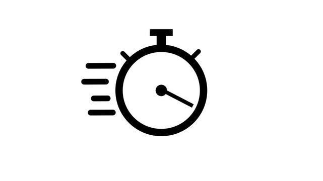 Clock icon time lapse of clock with black numbers and arrows on white background. Timelapse moving fast from 12 to 12 in seamless loop. Watch or clock icon animation.