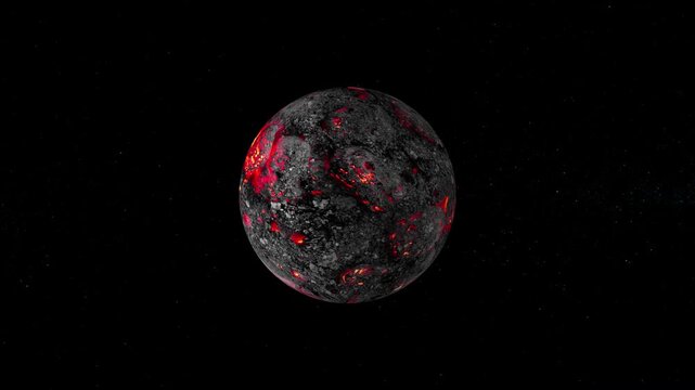 Volcanic Planet Animation Glowing In Space Dark Universe With Stars Background