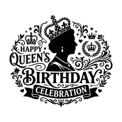 Obraz premium Elegant Black and White Queen's Birthday Celebration Typography.eps 