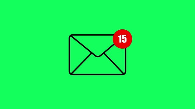 Message icon on green screen. Message icon with inbox notification and incoming email alert.