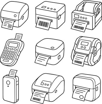 Line art set of thermal label printers and handheld labeling devices