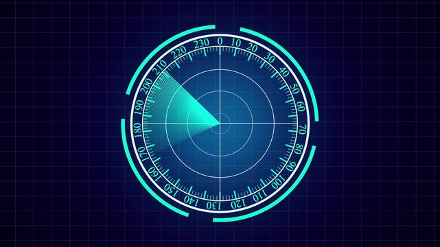 Radar icon animation. Signal transmitted sonar radar with enemy detection and radar HUD screen animation.