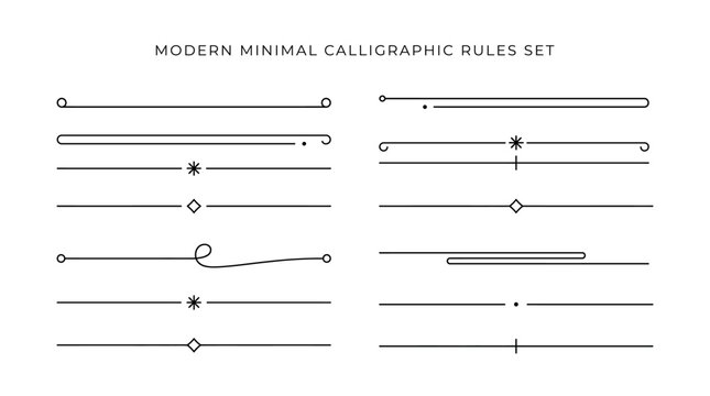A set of modern minimal calligraphic rules and lines for design