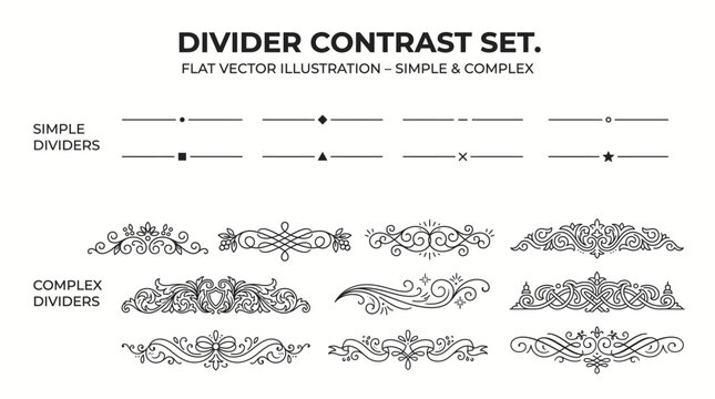 Flat vector illustration set of simple and complex decorative dividers