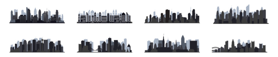 Obraz premium Silhouettes of multiple urban city skylines.