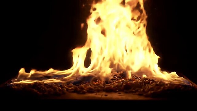 Close-up view of bright orange flames licking upwards against a dark background.