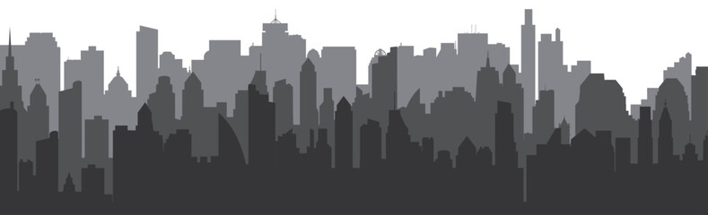 Fototapeta premium Silhouette of city skyline at sunset.