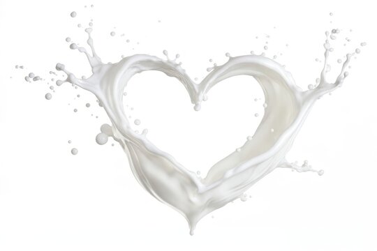 Milk splash forming a heart shape on a white background.