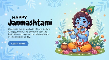 Fototapeta premium Happy Krishna Janmashtami. Lord Krishna
