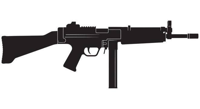 Submachine Gun Silhouette On White Background A Detailed Weapon Outline