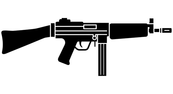 Submachine Gun Silhouette On White Background A Minimalist Weapon Representation