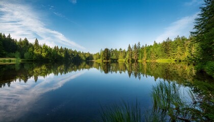Fototapeta premium Baggersee Near Achmer N Peaceful Lake With Forest Reflections In A Tranquil Landscape