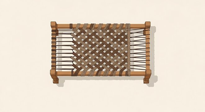 Top view of a traditional wooden charpai bed frame on a plain white background