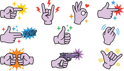Obraz premium Various hand shapes collection pointing rock on love and more gestures isolated on transparent background