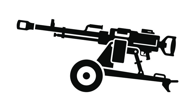 Heavy Machine Gun Silhouette on Wheels, Military Weapon Icon