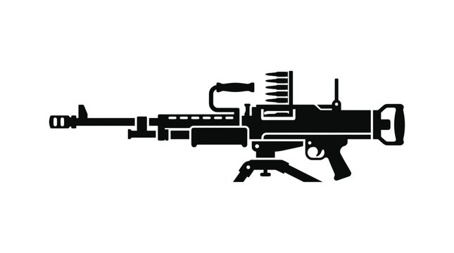 Heavy Machine Gun Silhouette Icon, Military Weapon, Warfare, Combat, Army