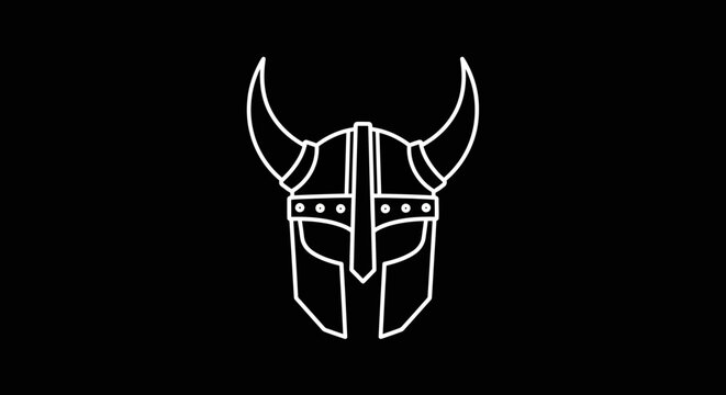 Minimalist white outline of a horned viking helmet.