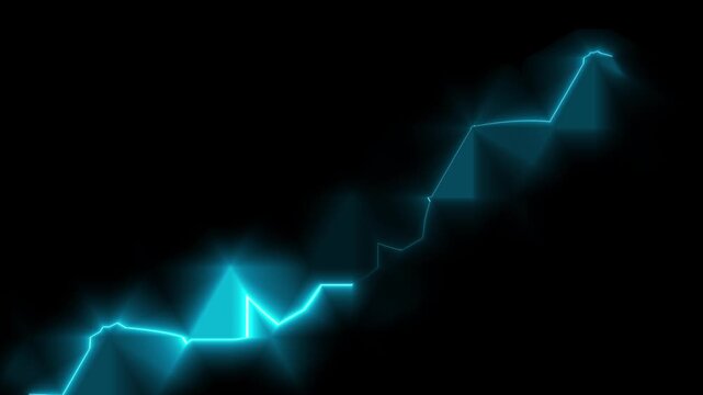 Futuristic neon cyan glowing electric lightning chart line animation on black background, premium cyber bright blue growing financial stock crypto graph transition symbol. 4k stock video,