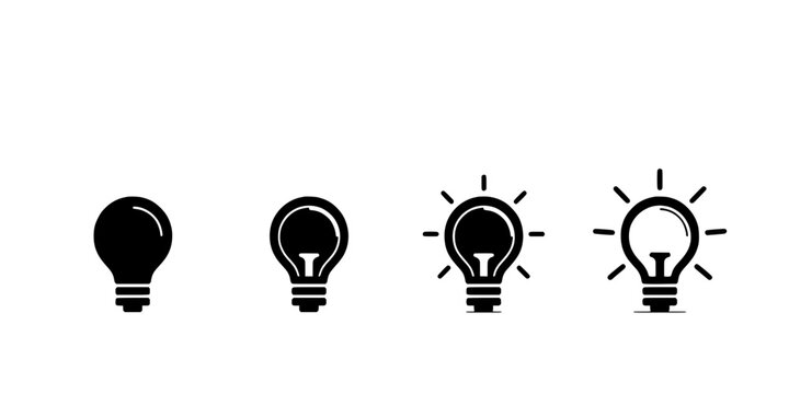 Lightbulb Icons in a Row with Different Brightness Levels, Minimal Line Art Design for Ideas and Innovation Concept