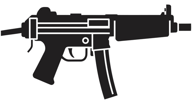 Submachine Gun Silhouette On White Background A Minimalist Weapon Outline