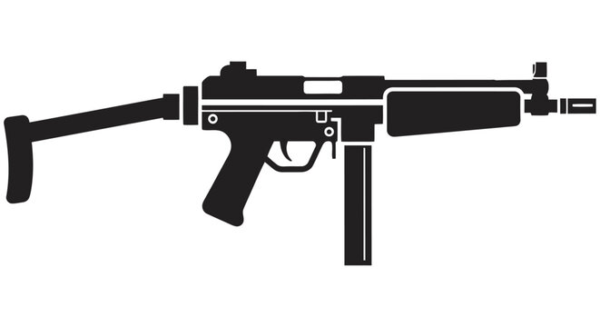 Submachine Gun Silhouette On White Background A Minimalist Weapon Illustration