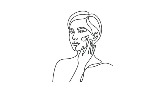 Elegant woman face drawn with single continuous line art style minimal design