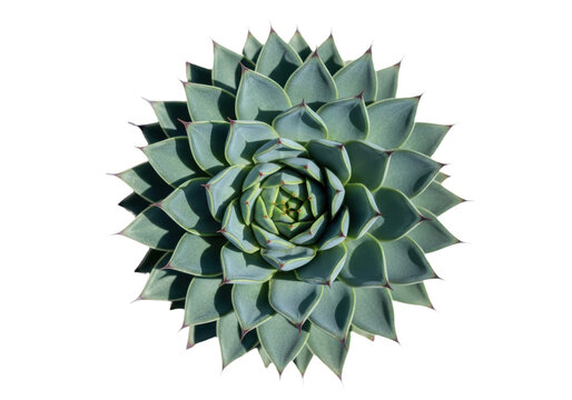 Top view of a beautiful echeveria succulent plant with pointed leaves arranged in a perfect rosette pattern isolated on transparent background