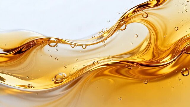 Golden liquid swirl with bubbles
