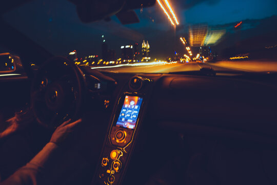 Fast Night Driving Through City