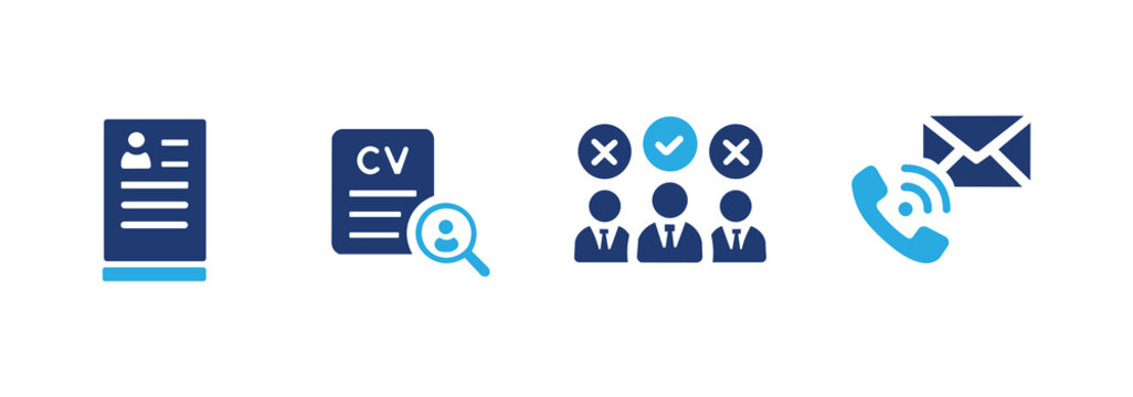 Resume Icon Set, Contains resume, selection, contact, and cv icons. Solid icon pack.