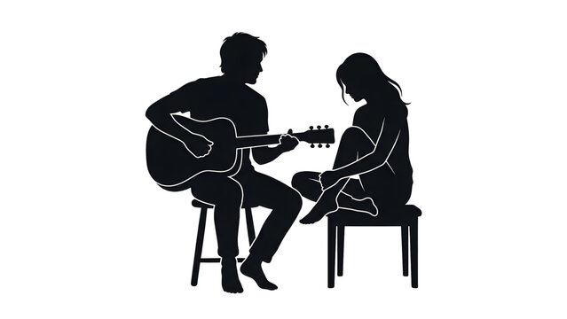 Siluet pria bermain gitar untuk wanita