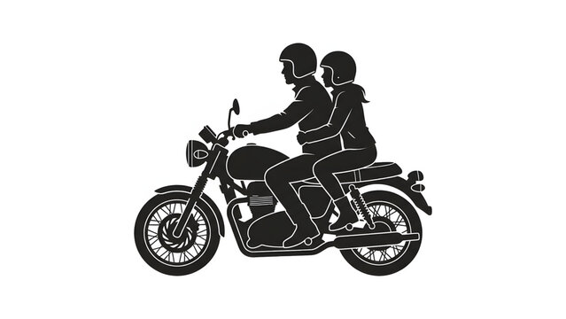 Pasangan pria wanita naik sepeda motor klasik bersama perjalanan romantis